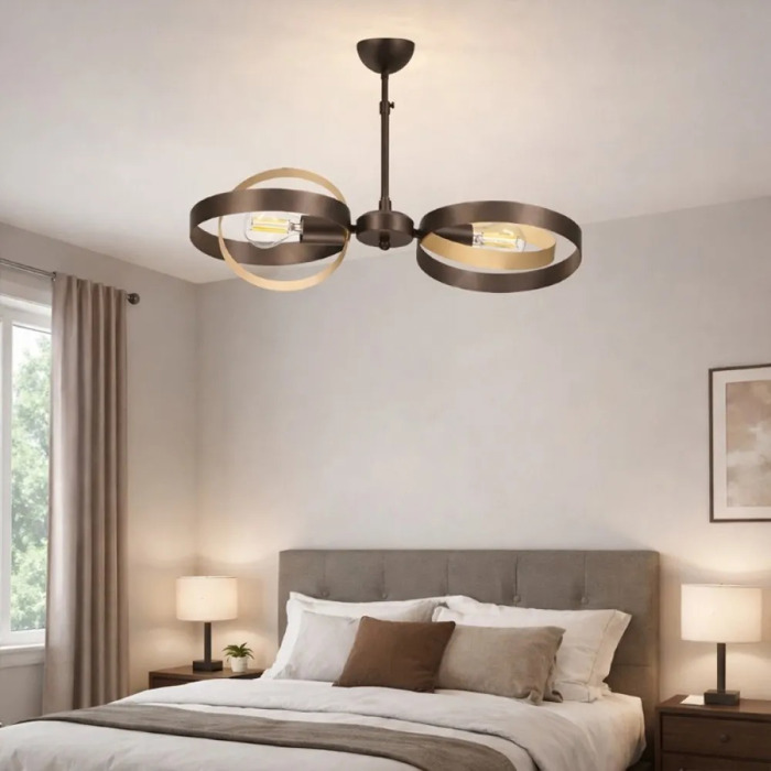 NG Lighting Kremasto Fotistiko Rag Xeiropoiito Metalliko Skouria/Moka Difoto E27 52x70cm 2024077